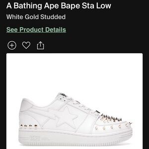 bapesta rare spike shoes size 10.5 white gold studded